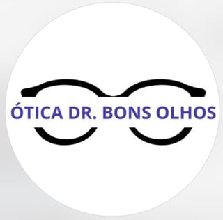 Logo for Ótica Dr. Bons Olhos optometry clinic featuring stylized eyeglasses frames with blue text